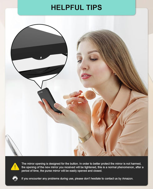 wobsion Small Compact Mirror, 1x/2x Travel Magnifying, 2-Sided Handheld Folding Mirror - Black