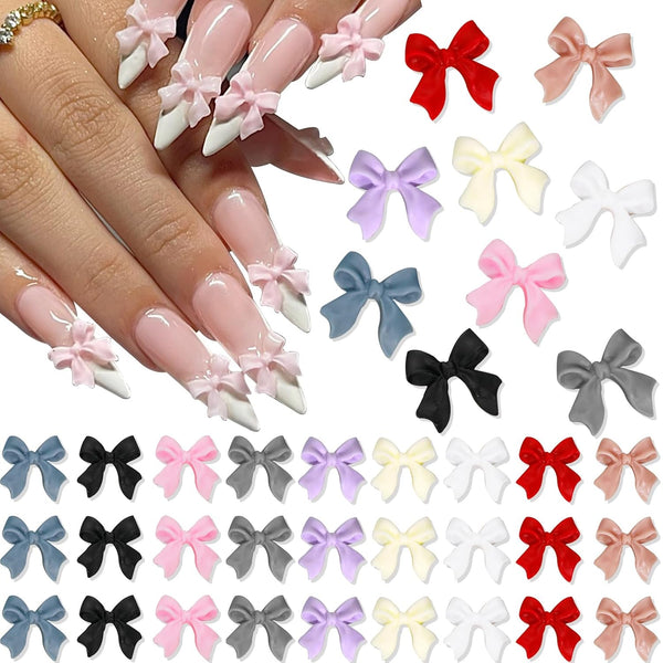 RODAKY 200PCS Bow Nail Charms, Colorful 3D Bowknot Charms for Nail Art Design, Resin Flatback Bow Nail Studs for