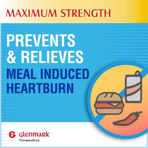 Glenmark Maximum Strength Famotidine Tablets - 20 mg, Acid Reducer for Heartburn Relief, 85 Count