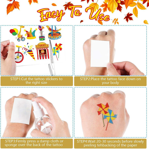 Maitys 288 Pcs Carnival Circus Tattoos for Kids, 48 Styles Temporary Tattoos for Birthday Party Decorations