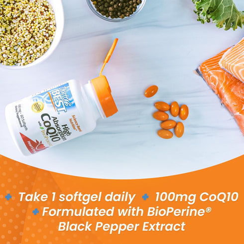 Doctor's Best High Absorption CoQ10 with BioPerine, 60 Softgels, 100 mg, Gluten-Free, Naturally Fermented