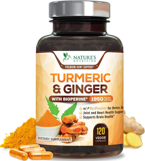 Turmeric Curcumin 1950mg with BioPerine & Ginger - 120 Vegan Non-GMO Herbal Pills for Joint Support, Max Absorption