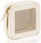 Prite Small Makeup Bag for Women, Portable Clear Cosmetic Bag with Gold Zipper (Beige)