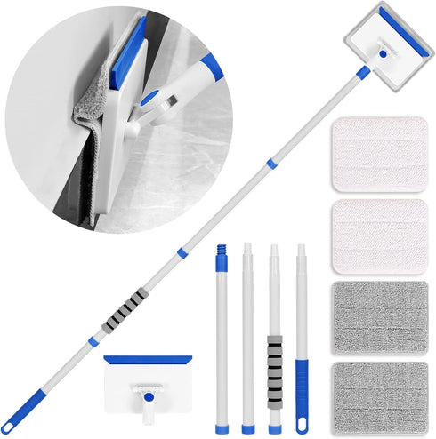 Baseboard Cleaner Tool with Handle, Extendable Wall Cleaner, Includes 4 Reusable Cleaning Pads for Quick Cleaning