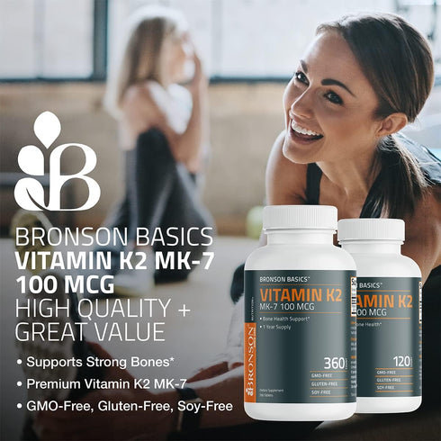 Bronson Vitamin K2 MK-7, 100 MCG, Bone Support, Non-GMO, 120 Tablets