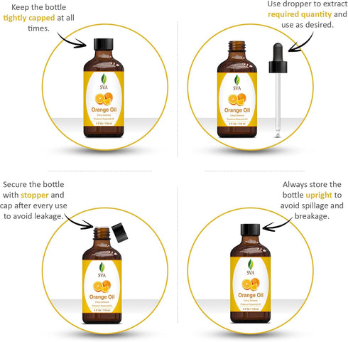 SVA Orange Essential Oil 4oz (118ml) Premium Essential Oil with Dropper for Diffuser, Aromatherapy, Hair Care, Scalp Massage & Skin Care