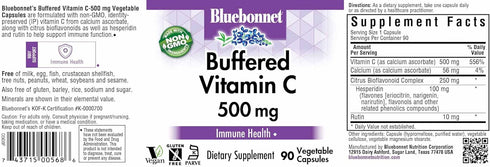 BlueBonnet Buffered Vitamin C 500 mg Vegetable Capsules, 90 Count, White (743715005686)