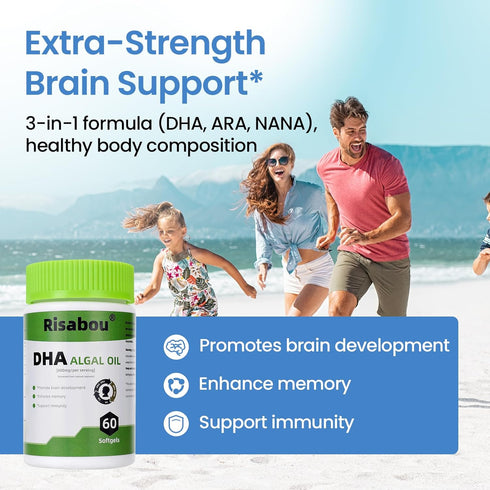 Risabou 400 60 3 1 Algal Oil DHA mg with ARA and SA, Softgels Algae Oil - DHA Omega Supplement, Softgel per Serving