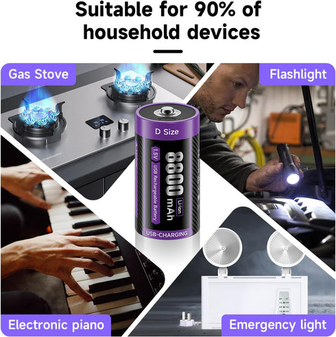 Mspalocell 2 Pack,1.5V 8800mAh 2 1 Rechargeable Lithium D Batteries d cell batteries with in USB-C Charging Cable