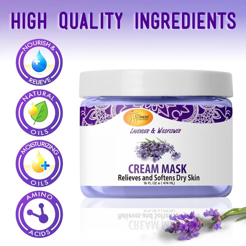 SPA REDI Body and Foot Cream Mask, Lavender and Wildflower, 16 Oz for Hydrating Skin