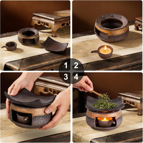YSZYPETHE Handmade Ceramic Aromatherapy Diffuser,Herb Burner & Candle Wax Warmer with Tealight Holder, Home Fragrance