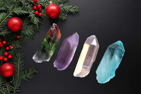 JIC Gem 4 pcs Healing Crystal Single Point Wand - Auqa Aura, Angel Aura, Angel Amethyst, Tourmaline