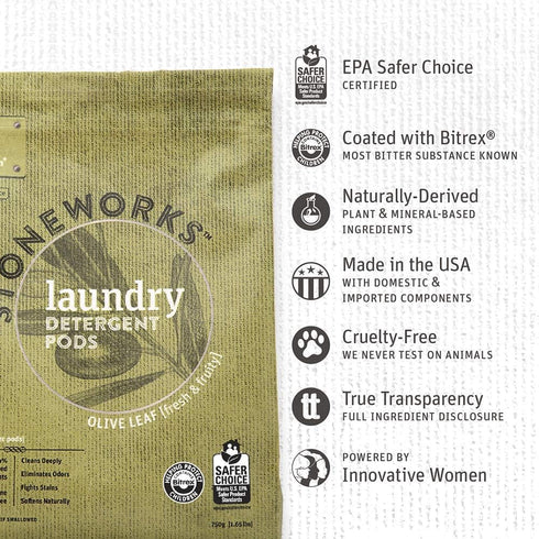 Grab Green Stoneworks Laundry Detergent Pods and Dryer Sheet Bundle, 50 Count Pods and 80 Dryer Sheets, Olive Leaf Scent, Plant and Mineral Based Laundry Care Set