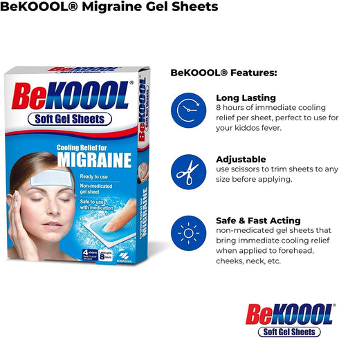 Be Koool Cooling Relief for Migraine, Soft Gel Sheets, Pack of 4 Sheets