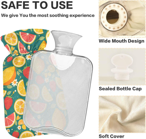 SyXIOP Summer 2L Fresh Fruits Blue Water Bottle for hot Water with Soft Cover, Warm Water Bottle for Bed for Menstrual