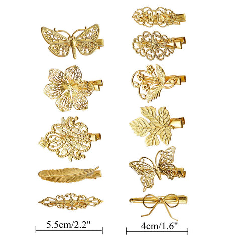 inSowni 30 Pack Gold Metal Alligator Hair Clips, Decorative Accessories for Women and Girls, Leaf Flower Butterfly