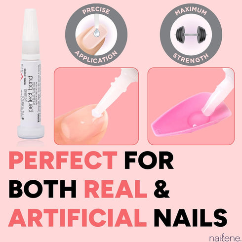 Nailene Perfect Bond Nail Glue, Super Strong Adhesive for Acrylic and Press On Nails, 2 Pack