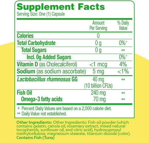 Culturelle 3-in-1 Complete Probiotic Daily Formula, Once Per Day Probiotic Supplement, Helps Your Digestive System Work Better, Supports Natural Immune Defenses, Plus Omega 3's, Non-GMO, 30 Count