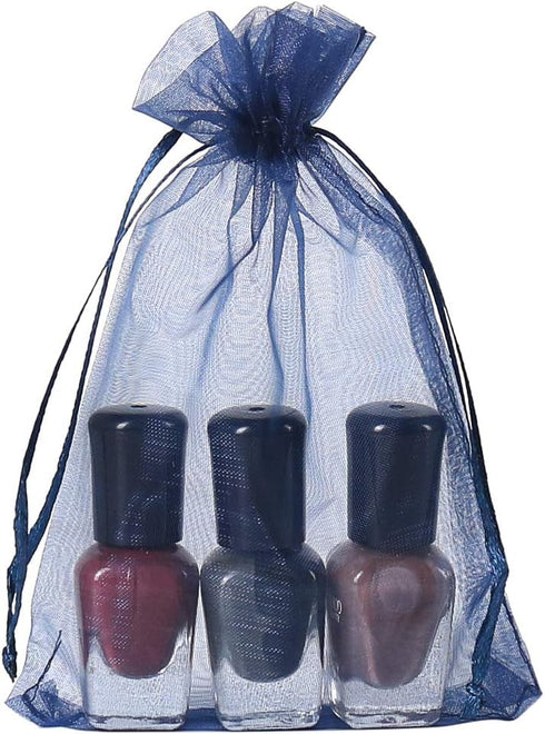 HRX Package 100pcs Organza Gift Bags Navy Blue, 4 x 6 inch Mesh Jewelry Pouches for Small Sample Christmas Candy