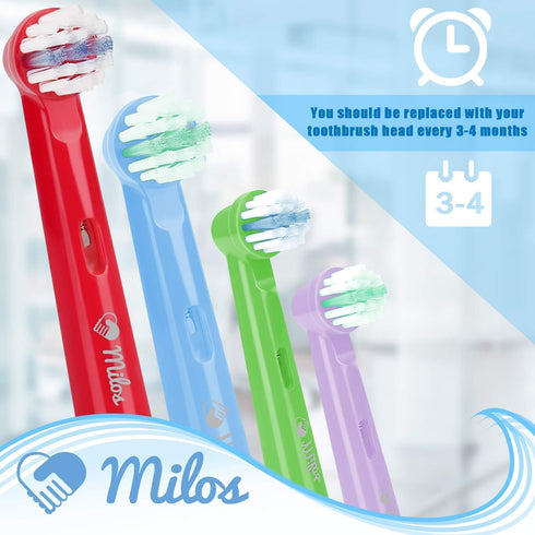Kids Replacement Toothbrush Heads - 16 Pack Milos Extra Soft Bristles Compatible with Oral B Electric Braun
