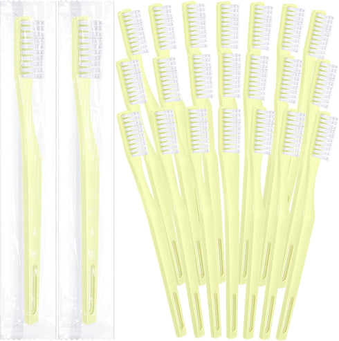 CHENGU 200 Pack Individually Wrapped Disposable Toothbrush Bulk, Single Use Travel Toothbrushes for Adults (Yellow)