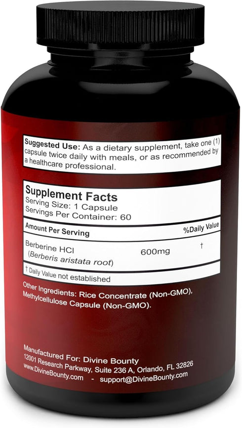 Divine Bounty Pure Berberine Complex - 600mg Per Capsule, 60 Vegetarian Capsules