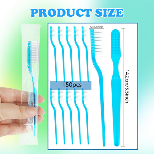 Medanera 150 Pcs Prepasted Individually Wrapped Toothbrushes Blue Plastic Disposable Soft Bristle Toothbrushes Bulk