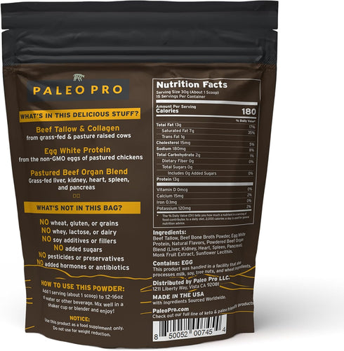 PaleoPro Carnivore Complete (Aztec Vanilla) Protein, Grass-Fed Beef Tallow, No Sugar, Gluten Free, 15 Servings