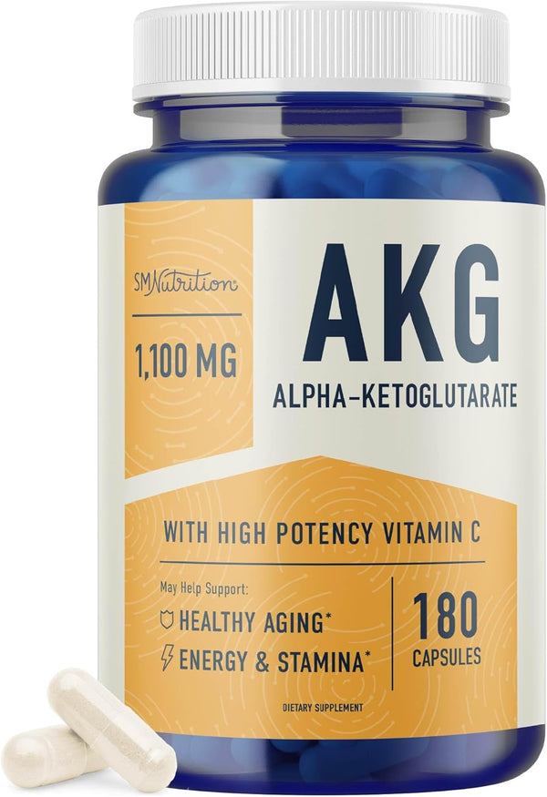AKG Supplement | 1,100MG Per Serving | 180 Capsules | Alpha Ketoglutarate with Calcium & Vitamin C