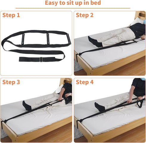 Munzong Bed Ladder Assist Black Pull Up - Sit Up Assist Device, Assistive Bedside Straps with Handle Strap, Portable