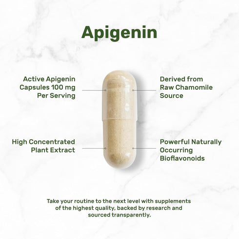 Apigenin 100mg Per Serving - 240 Capsules, Raw Plant Extract from Chamomile Flower, Sleep & Relaxation Supplement