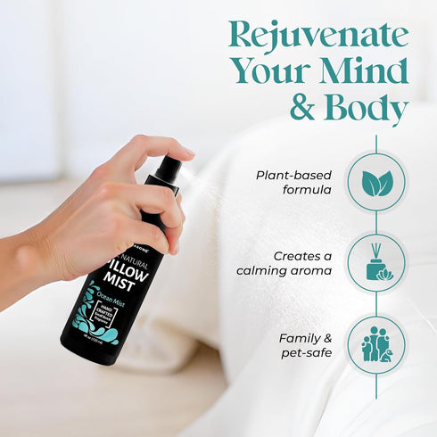 Pack Aromasong All Natural Pillow Spray for Deep Sleep- Holiday Gift of Lavender, Ocean Mist, and Eucalyptus Included