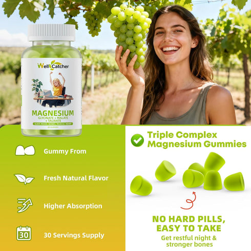 Gummies CoQ10 D3 30 Triple Magnesium Complex for Women Men: Magnesium Glycinate Malate Taurate Supplements Support