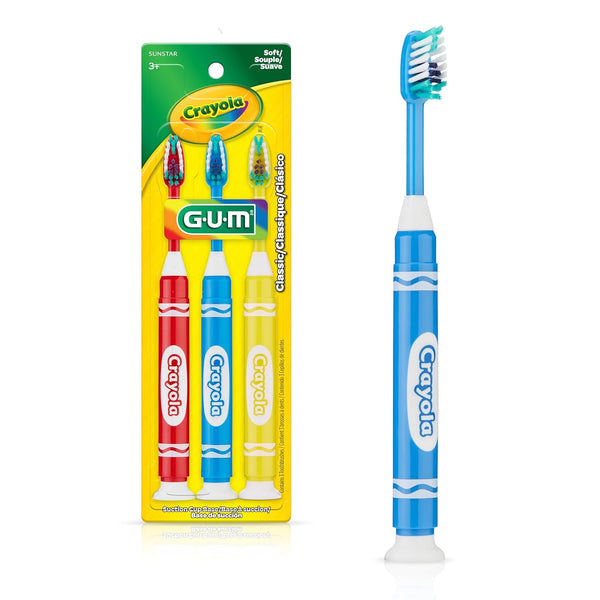 GUM Crayola Marker Childrens Toothbrush, Soft Bristled Kids Toothbrush Set Age 3+,
