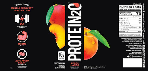 Protein2o 15g Whey Protein Infused Water, Peach Mango, 16.9 Oz Bottle (Pack of 12)
