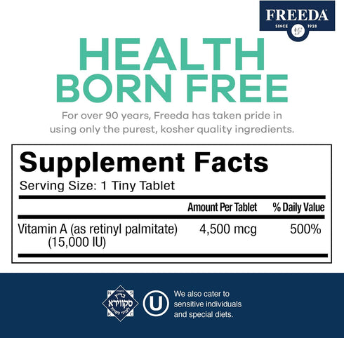 Freeda Vitamin A 15,000 IU – Retinyl Palmitate – Vegan, Kosher – Eye, Vision, Immune & Skin Support