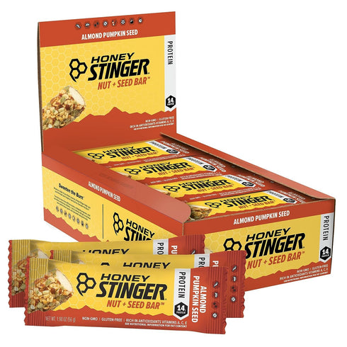 Honey Stinger Nut + Seed Bar, Almond Pumpkin Seed, Protein Packed Snack Bar, Box of 12