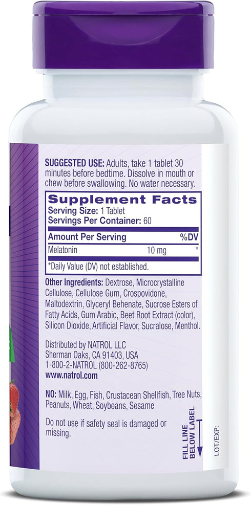 Natrol Melatonin 10mg, Strawberry-Flavored Sleep Support Supplement, 60 Fast-Dissolve Tablets