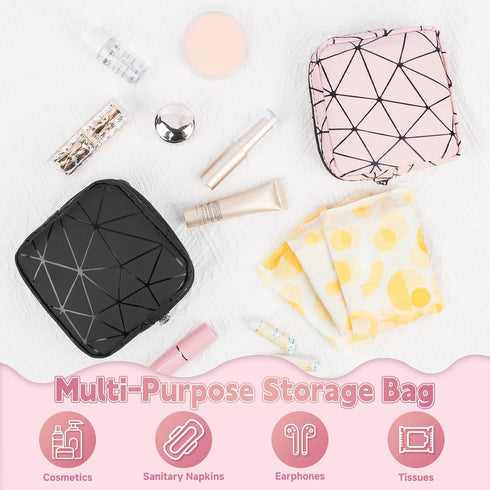 SIDESUGAR Discreet Period Bag Waterproof Geometric PU Sanitary Napkin Storage Bag Portable Menstrual Pad Pouch Cute