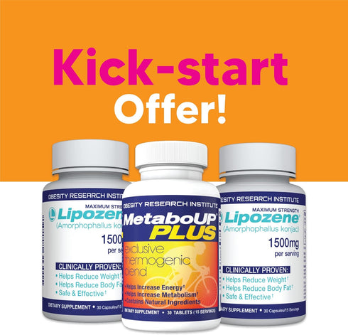 Lipozene Weight Loss Pills - 2 Bottles with 30 Capsules Each & 30 Count Bottle MetaboUp Plus
