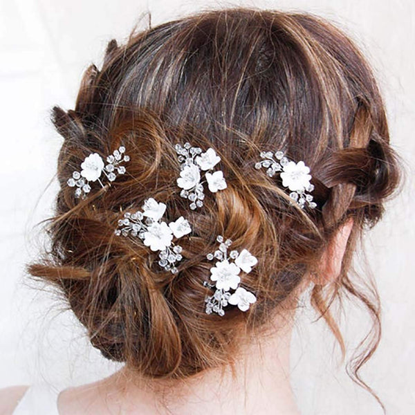 Yean Silver Bride Wedding Hair Pins with Flower and Rhinestone Hair Accessories for Women (Pack of 5)