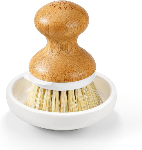 SUBEKYU Bamboo Dish Brush, Natural Wooden Dishwashing Scrubber for Cleaning Dishes, 1 Set