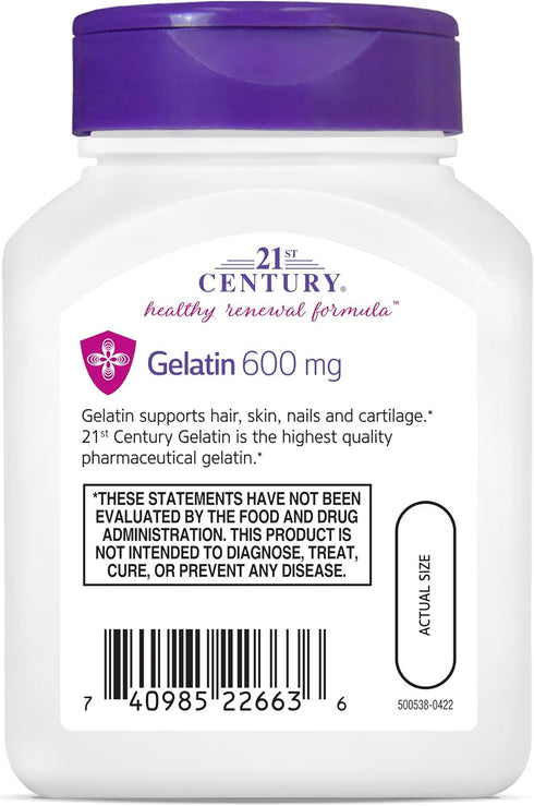 21st Century Gelatin 600mg, 100 Capsules