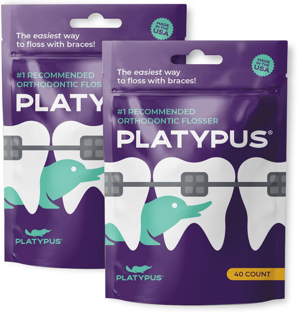 Platypus Orthodontic Flossers for Braces, Ortho Picks for Adults & Kids, 40 Count, Pack of 2