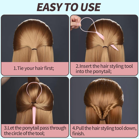 Teenitor 4pcs Pony Hair Tail Tools - Hair Loop Styling Tool for Women and Girls, Light Blue/Pink