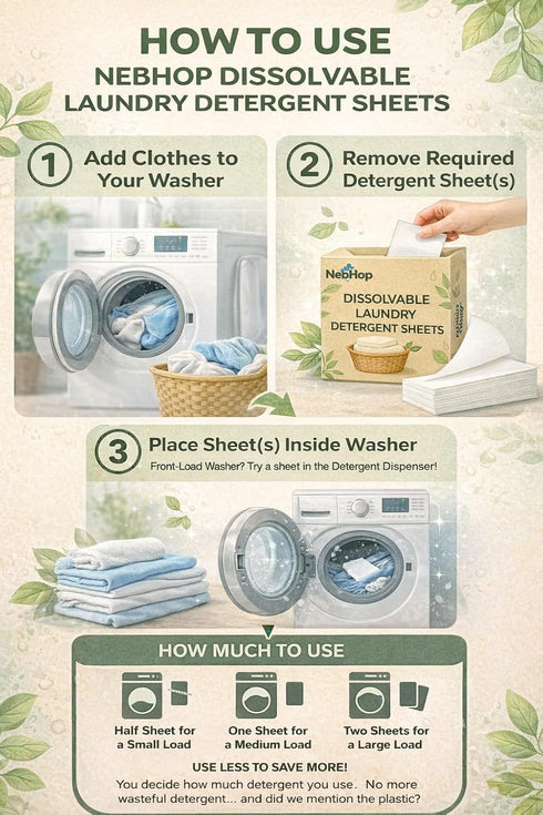 NebHop 40 (80 Eco Friendly Laundry Detergent Sheets Biodegradable Detergent Strips, Fresh Linen Scent, Hypoallergenic
