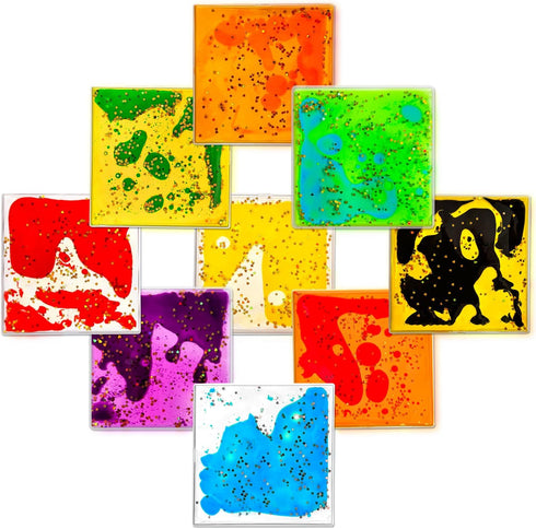 JUEOQOY Squishy Liquid Sensory Tiles for Kids Ages 3+, Soft Glitter-Filled Tactile Pads