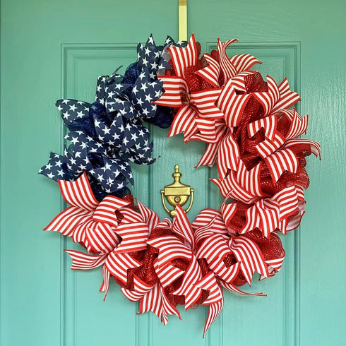 3 Rolls Patriotic Wired Edge Ribbon, 9.9 Yards, Red, White, Blue for 4th of July Crafts, Decoration, 1.5 Inch Width