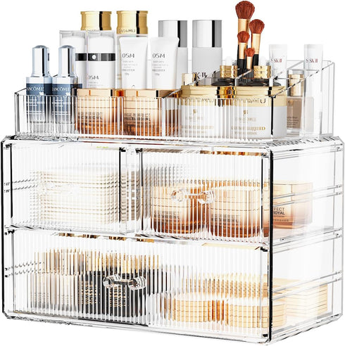 ZHIAI Stackable Storage Drawers, Clear Acrylic Bathroom Counter Organizer for Makeup, Kitchen Cabinets, Home Storage