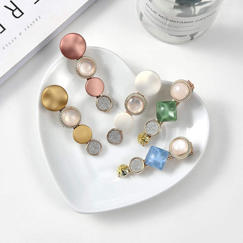 Mehayi 20 PCS Handmade Hair Clips, Pearls and Acrylic Resin Barrettes, Glitter Crystal Geometric Hairpin, Elegant Gold